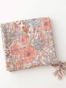 Floral Print Scarf For Women, Suitable As Gift For Girlfriend - Coral Orange - View 3