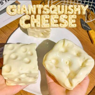 1pc 7cm Light Yellow Giant Cheese Cube Stress Relief Squeezy Toy - Soft Dough-Like Texture, Creamy Filling, Soundless Squeeze, Stress Relief, Suitable For Office Focus And Relaxation, Non-Elastic Stress Relief Toy, ASMR Sensory Stress Relief Gift