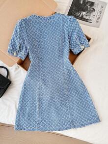 Vestido vaquero de mujer de moda casual con cuello en V y abotonadura sencilla - Lavado ligero - Ver 2