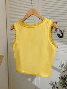 4 piezas Camiseta de mujer con cuello redondo bordada con pimiento picante y limón - Mostaza Amarilla - Ver 2