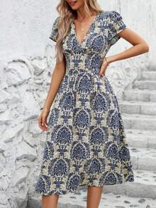 Clasi Women's Elegant Summer Dress With V-Neck, Floral Print, Double Waist Pockets, Flared Silhouette, Suitable For Various Occasions: Beach, Travel, Daily Wear, Home, Etc. - 鵝黃色 - 查看 12