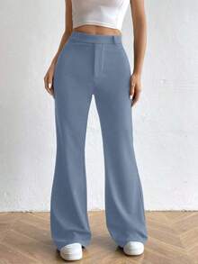 Pantalones acampanados de cintura alta - Azul - Ver 6