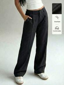 Pantalones anchos casuales elegantes y estilizadores de alta gama para mujer - Negro - Ver 1