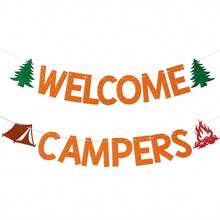 1 Set Welcome Campers Orange Glitter Banner - Camping Theme Birthday Bachelorette Party Decor, Family Camp Day Party Decor, Forest Adventure Decorations - Welcome Campers - View 10