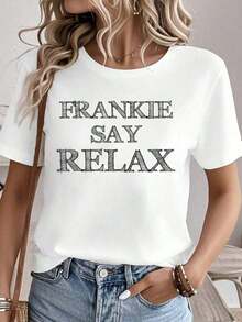 100% algodón Frankie Say Relax The One With The Tiny Funny Camiseta de los 90s Camisetas con estampados para mujer Tops de verano Camiseta de cuello redondo 100% algodón Ropa para mujer Conjuntos para mujer Ropa de otoño para mujer Tops para mujer Camiseta blanca - Blanco - Ver 1