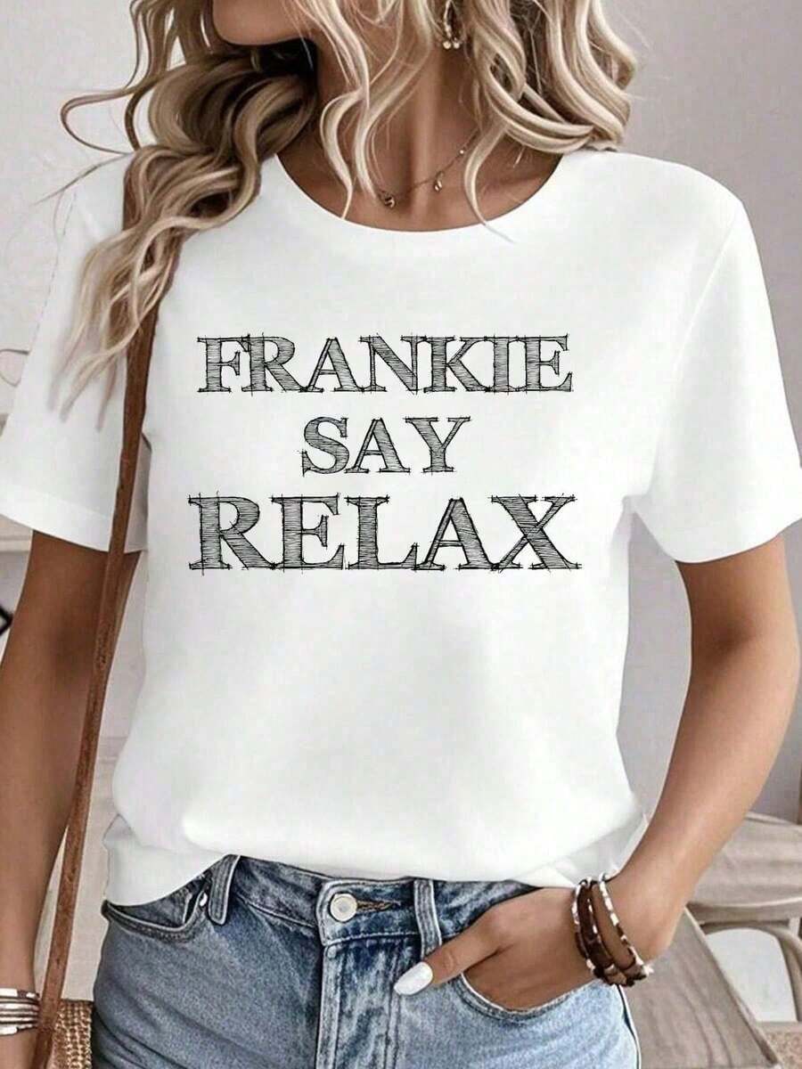 100% algodón Frankie Say Relax The One With The Tiny Funny Camiseta de los 90s Camisetas con estampados para mujer Tops de verano Camiseta de cuello redondo 100% algodón Ropa para mujer Conjuntos para mujer Ropa de otoño para mujer Tops para mujer Camiseta blanca - Blanco - Ver 1