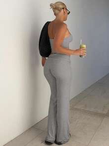 Nueva blusa de sujetador sólido, pantalones largos de trompeta, traje de adelgazamiento de moda para mujeres - Gris - Ver 3