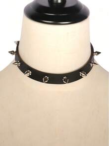 1 chiếc vòng cổ choker đen bằng hợp kim kiểu Gothic, đinh tán, chất liệu da, phong cách punk tối màu, cá nhân hóa, dành cho nữ, thích hợp cho các bữa tiệc, Halloween, lễ hội nhạc rock. - màu đen - Xem 2