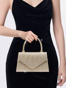 New Pleated Shiny Evening Bag, Bridal Wedding Clutch, Versatile Handbag With Shoulder Chain, Suitable For Weddings, Galas, Parties, Meetings. Best Gift For Women - Champagne - View 7