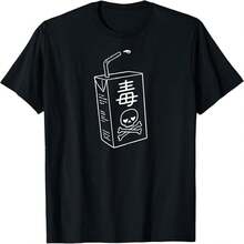 Casual Women's Black Cotton Regular Fit Round Neck Short Sleeve T-Shirt with Unique Juice Box Print and Skull Design - Negro - Ver 1