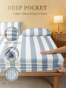 1 bộ ga trải giường họa tiết sọc hình học màu xanh nhạt, chất liệu microfiber siêu mềm, 1 bộ ga phủ nệm phù hợp với giường cỡ King, Queen, Full và Double, bộ ga giường có túi sâu đến 11,8 inch, thoáng khí và chống nhăn giúp ngủ ngon hơn, có thể giặt máy. - Màu xanh nhạt - Xem 6