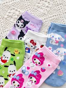 5 Pairs Sanrio Characters Low Cut Socks, Cute Cartoon Patterns, Comfortable & Breathable, Holiday & Family Gift, Fun Daily Wear (Random Colors) - Multicolor - View 2
