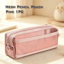 1/4 hộp đựng bút lưới, túi đựng bút bằng nylon trong suốt có khóa kéo đôi, túi đựng văn phòng phẩm dung tích lớn dành cho trường học và văn phòng. - Mảnh duy nhất - Xem 13