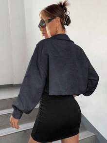 Chaqueta corta de pana con detalle de solapa en el hombro para otoño/invierno - Gris - Ver 2
