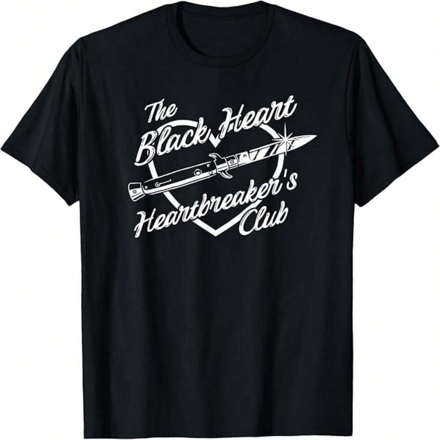 Casual Women's Black Cotton Short Sleeve Round Neck T-Shirt with Heartbreaker's Club Print - Negro - Ver 1