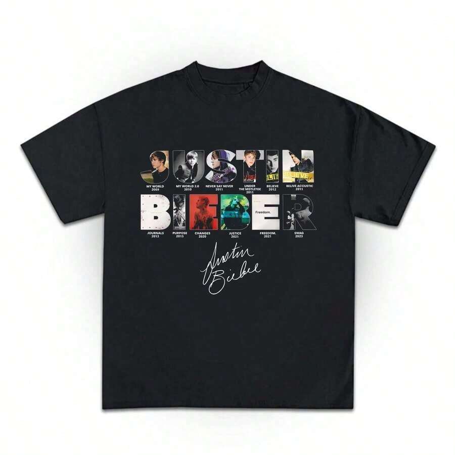 Camiseta SWAG de , Exclusiva para el Lanzamiento del Álbum, Camiseta para Fans, Camiseta de , Gira de , Justin Bi - Negro - Ver 1