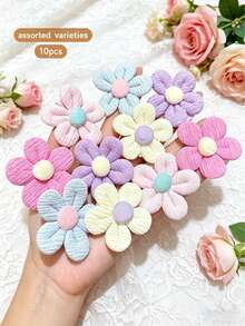 10pcs Padded Flower Decorations, Creative Floral Shapes, Garment Accessories, For DIY, Wedding Decor - Cotton-filled Flowers - View 3