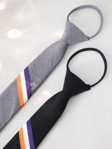 1pc Solid Striped Casual Polyester Necktie, Versatile For Work, Wedding, Interview, All Season Clip-On Design - Multicolor - View 3