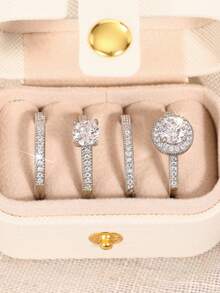 4pcs Cubic Zirconia Stone Rings Set With Gift Box, Suitable For Women, Applicable For Wedding, Engagement, Anniversary Party, Jewelry Valentine's Day Gift And More - 1# - View 3