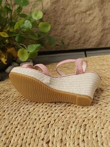 Women's New Summer Comfortable Fashion Casual Versatile Hollow Criss-Cross Wedge Sandals, Suede-Like Open Toe High Heel Roman Sandals, New Summer Comfortable Versatile Outdoor Wear, Daily Commute Wedge Sandals, Wedge Fairy Sandals, Thick Bottom Increase Height Slimming Versatile - Pink - View 8