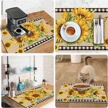 1pc Sunflower & Plaid Pattern Dish Drying Mat, Natural Farmhouse Style Absorbent Draining Pad, Suitable For Dining Table And Cafe, Multipurpose Drainage Mat, Home Gift, Desktop Decor - XYLSD-357 - View 11
