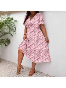 Fresh And Sweet Floral V-Neck Dress, New Summer 2026 Collection In Plus Sizes - Multicolor - View 3