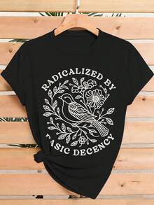 camiseta mujer manga corta cuello redondo 100% algodón regalo - Negro - Ver 2