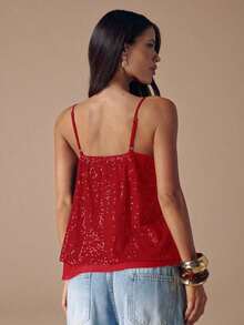 Camiseta de mujer con decoración de lentejuelas - Rojo - Ver 2