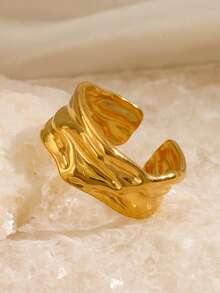 1pc Stainless Steel 18K Gold Plated Asymmetrical Geometric Open Ring, Suitable For Women's Daily, Party And Gathering Wear - Yellow Gold - View 4