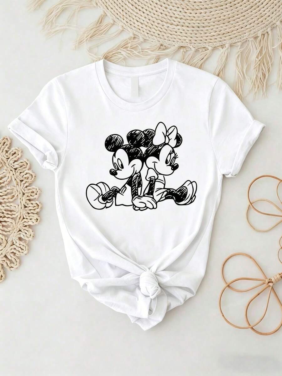 Summer T-Shirt, Including Mickey Minnie's Best Friend Print, Suitable For Daily Wear, Easy To Wear In Summer, Micro-Elastic, Soft Round Neck Casual Daily Coat, Including Disney Fashion Print, Easter Round Neck Summer Sweatshirt, For Both Men And Women, Holiday Gifts.--Disneys Disneyland Paris The Magic Kingdom Disneyesque The House Of Mouse Mickey Mouse Empire Modest Summer Outfits Take That T Shirt Summer Coord Tops For Women Summer Summer Clothes Women Summer Clothes Summer Tops Summer Tops Women Summer Co Ord Summer Top Summer Outfits White Top Black Top Holiday Outfits For Women  Tops For Women Summer Holiday Gifts Valentine's Day Gifts Earth Day Gifts Oktoberfest Gifts Summer Bank Holiday Gifts - trắng - Xem 1