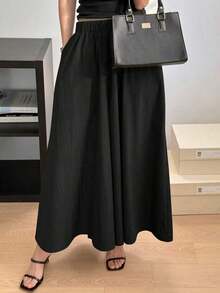 Pantalones anchos y cortos de unicolor elegantes y holgados para mujer, adecuados para el verano y el otoño - Albaricoque - Ver 11