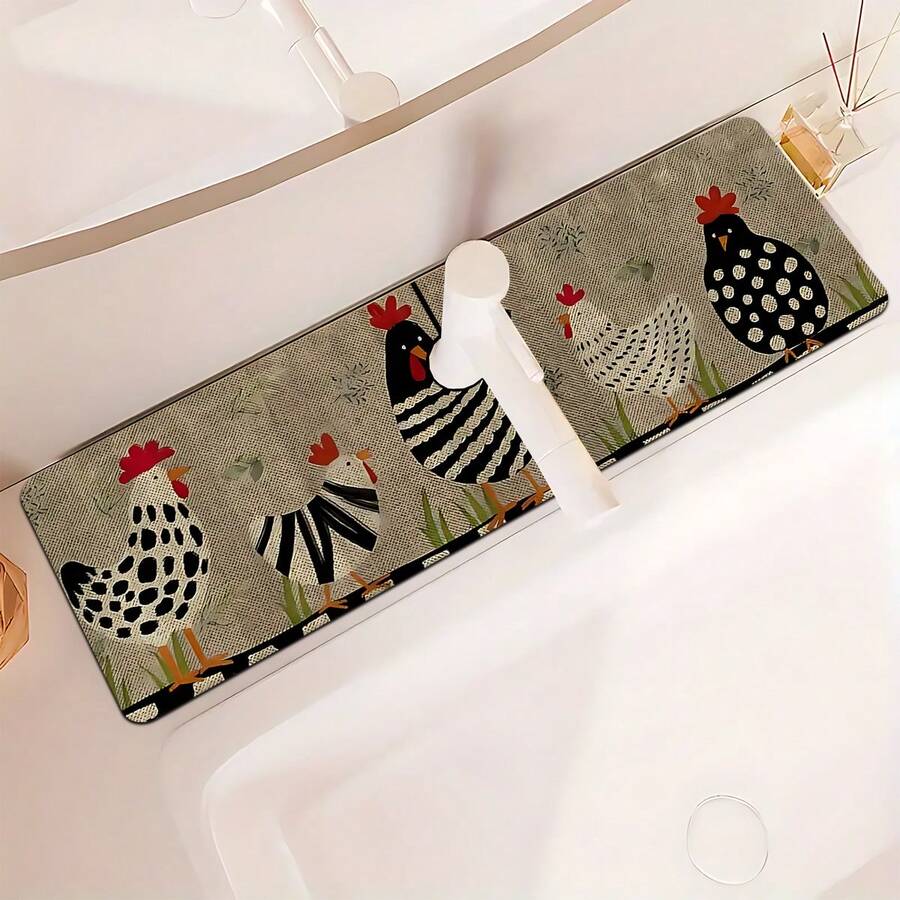 1 pieza Cubierta de grifo con estampado de gallo, de poliéster duradero, de secado rápido, fácil de limpiar, adecuado para cocina y baño, fácil instalación, decoración diaria, regalo, alfombra de baño, alfombrilla de grifo duradera, accesorio de grifo - Multicolor - View 1