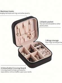 Personalized Jewelry Box, Initial Letter Jewelry Box, Customizable Letter, Multi-Function Jewelry Storage Box, Compact Jewelry Box, Cosmetic Storage Box, Travel Essentials, Rings, Necklaces, Earrings Jewelry Storage, Bridal Gift, Personalized Gift - Black - View 7