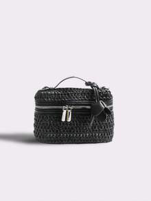 Boho Chic Square Straw Bag With Sweet Bow, Casual Woven Beach Handbag With Chain Strap - Multicolor - View 12