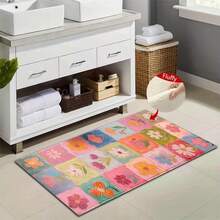 1pc Pink Pastoral Plaid Floral Pattern Design Microfiber Bath Rug, Non-Slip And Super Soft Bathroom Floor Rugs, Doormat, Bathroom Water Absorption Mat, Machine Washable, Low Pile, TPR Backing, Knit Fabric, ForBathroom, Bedroom, Kitchen, Entryway, Indoor & Outdoor Use, Bathroom Accessories & Decor, Perfect New Home Gift. - A - View 4