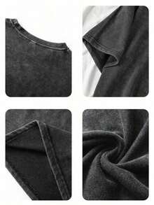 Velaris ACOTAR, Velaris City Of Starlight, Women's Black Washed Crew Neck Short Sleeve T-Shirt, Slim Fit, Punk Style, Versatile, Korean Style, Comfortable, Retro, Y2k Style, From The Washable Retro Series Of Pure Cotton T-Shirts, Makes It Easy To Create Retro Casual Wear. They Are Suitable For Daily Commutes, Leisure Outings, And Everyday Outfits. Classic Retro Style Women's Clothing - 黑色 - 查看 9
