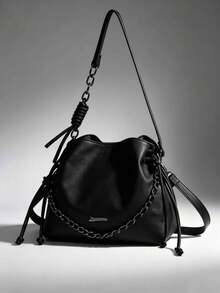 Women's Bucket Bag With Crossbody Chain Strap - Casual And Versatile Style - Black - View 1