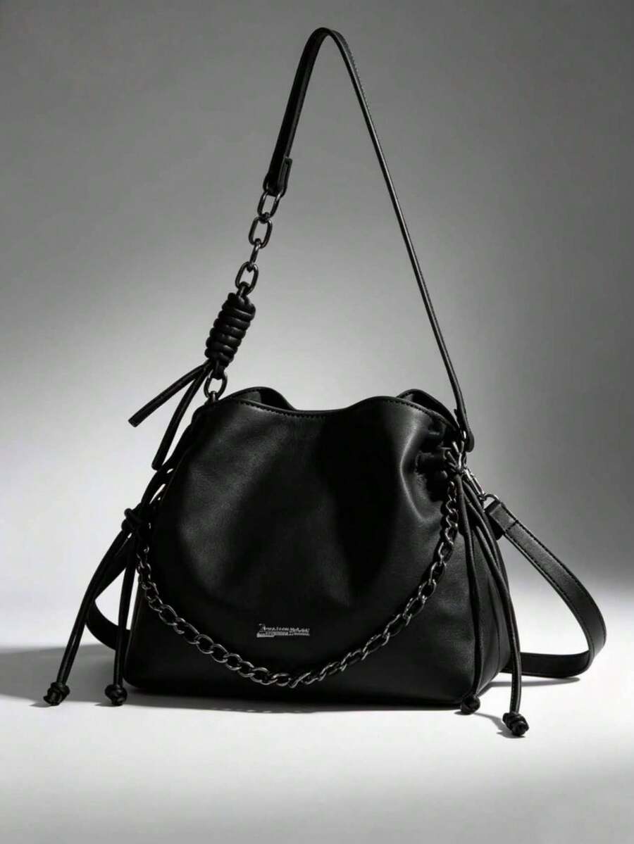 Women's Bucket Bag With Crossbody Chain Strap - Casual And Versatile Style - Black - View 1