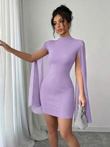 Vestido de capa ajustada con cuello mao de unicolor - Morado - Ver 6