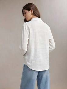 Blusa de mujer con ribete de encaje de color contrastante y cintura ajustable, adecuada para oficina, viajes, negocios, lugar de trabajo, ocasiones sociales, ceremonia de graduación, elegante transporte urbano, uso casual diario, estilo retro de los 90, invitada de boda, dama de honor, anfitriona, salir, citas, fiestas, reuniones, viajes de ocio, festivales de música en el campo, atuendo sencillo, brunch, té, atuendo de aeropuerto - Blanco - Ver 5