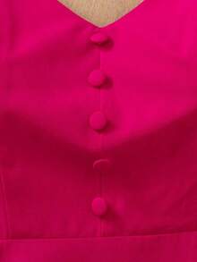 Vestido holgado de tejido suelto con espalda descubierta, deunicoloro y elegante, adecuado para fiestas, citas nocturnas, bodas, primavera/verano - Rosa Fucsia - Ver 5