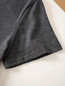 1 camiseta de cuello redondo de talla grande - estampado de cerezas, corte holgado, ropa de mujer a la moda, mangas cortas lavadas, 180g 100% algodón. - Gris Oscuro - Ver 4