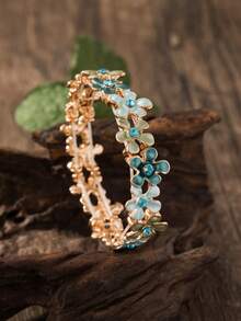 Cring Coco 1 Lake Blue Flower Bracelet, Fashion Accessory, Zinc Alloy Enamel Glass, Bohemian French Sweet Pastoral Style, Perfect Gift For Women And Girlfriends, Suitable For Daily Wear, Gatherings, Parties, Vacation Season, Valentine's Day, Mother's Day, And Holiday Gifting - Lake Blue - View 5