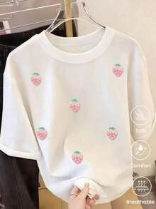 Short-Sleeved T-Shirt For Spring And Summer 2026, Made In Mexico, 180 Grams. Cartoon Print, Couple Design, Suitable For Indoor Or Outdoor Wear. Crew Neck, Unisex, For Office And Leisure. One-Piece Pack. Women's Blouses, Women's T-Shirts, Casual Blouses For Ladies - 白色的 - 查看 1