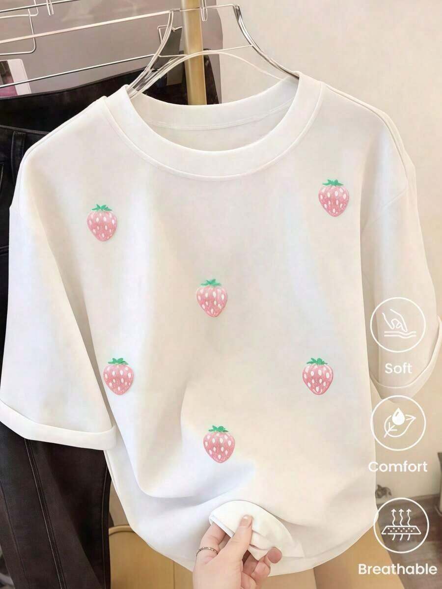 Short-Sleeved T-Shirt For Spring And Summer 2026, Made In Mexico, 180 Grams. Cartoon Print, Couple Design, Suitable For Indoor Or Outdoor Wear. Crew Neck, Unisex, For Office And Leisure. One-Piece Pack. Women's Blouses, Women's T-Shirts, Casual Blouses For Ladies - 白色的 - 查看 1
