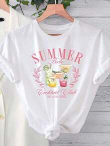 Camiseta básica de manga corta para mujer Otoño/Invierno 2025: cuello redondo, corte holgado, estampado de aire veraniego de moda, tejido suave con caída perfecta y ultra combinable blusas para mujer playeras de mujer blusas casuales para dama - Blanco - Ver 1