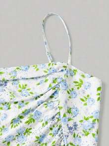 Vestido midi plisado elegante con estampado floral para mujer - Celeste 2 - Ver 3