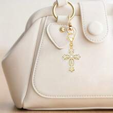 20pcs Gold Pearl Rhinestone Cross Keychain Pendant, Religious Cross Bag Charm Accessory Suitable For Baptism, Communion, Wedding And Other Occasions - Single Pearl Cross - View 6