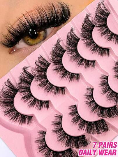 New 7 Pairs Of D-Curl, Russian Curl, Natural Voluminous Faux Eyelashes, Classic Cat-Eye Mink Faux Eyelashes, Dramatic Crisscross Curl Resort Eyelashes, And Eyelash Extension Products With A Soft, Natural Look. Suitable For Creating Natural-Looking Eyelashes, False Eyelashes, Lashes, And Faux Eyelashes.