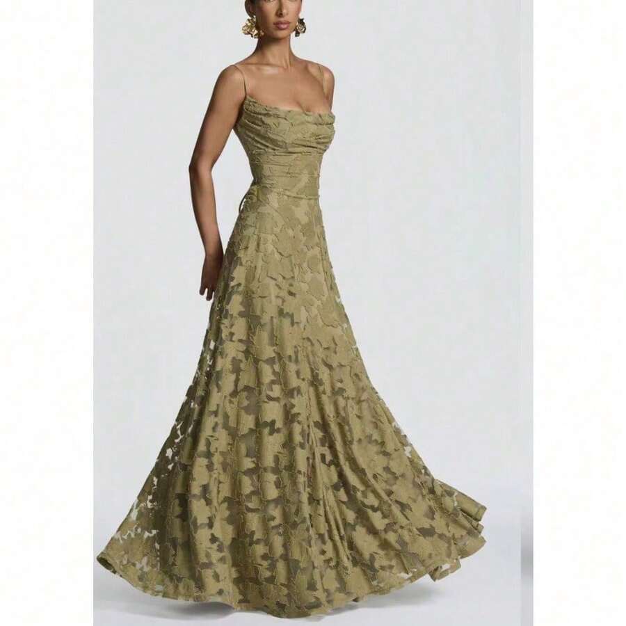 Nueva moda y versátil falda larga femenina vino rojo sensual con exquisitas tirantes calientes - Verde - Ver 1